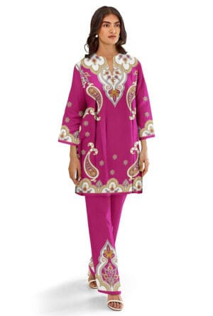 Modal Fabric Printed Pink Co-Ord Set for Women & Girls