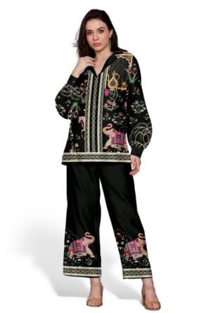 Modal Fabric Printed Black Co-Ord Set for Women & Girls