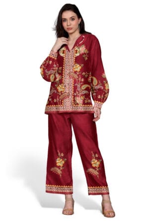 Modal Fabric Printed Red Co-Ord Set for Women & Girls