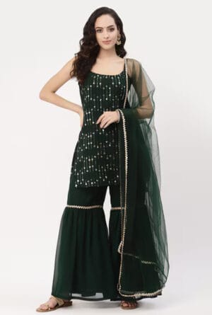 Women Embroidered A-Line Sharara Kurta Set with Dupatta