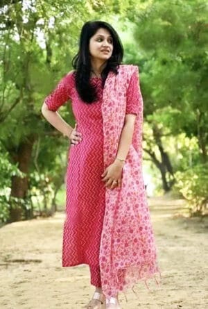 Beautiful Cotton Fabric Women Kurti with Pant and Dupatta