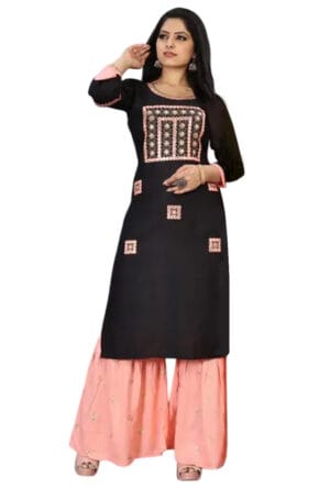Black Kurti with Peach Palazzo Party Wear Dress for Women