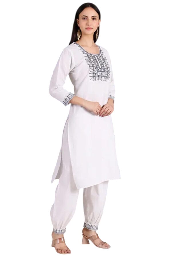 White Rayon Embroidered Kurta with Pant Casual for Women