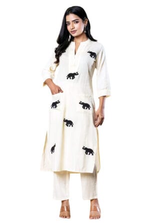 Jhari Ethnic Elephant Printed Straight Kurta & Pant for Women