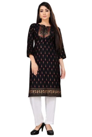 Black Ethnic Motifs Printed Kurta with Trousers for Women
