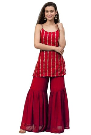 Red Color Kurti with Palazzo Set Party Wear Dress for Women