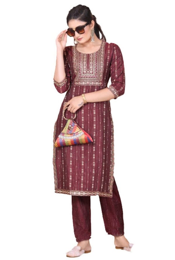 Full Embroidery Work Party Wear Kurti & Pant for Women/Girls - Image 3