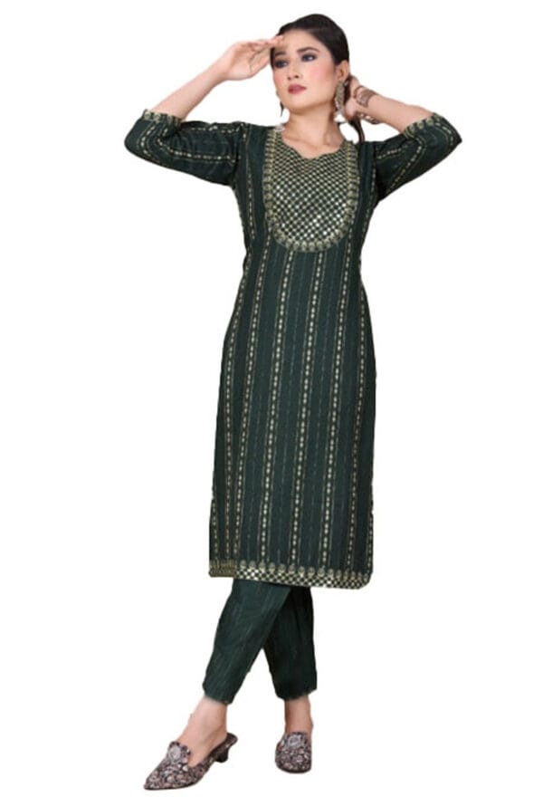 Full Embroidery Work Party Wear Kurti Pant for Women/Girls - Image 2
