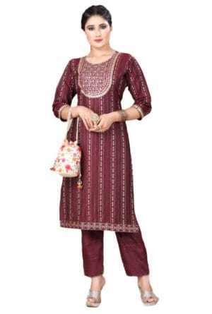 Full Embroidery Work Party Wear Kurti Pant for Women/Girls