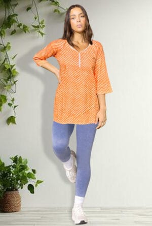 Jaipuri Printed Design Orange Short Kurti for Women's & Girls