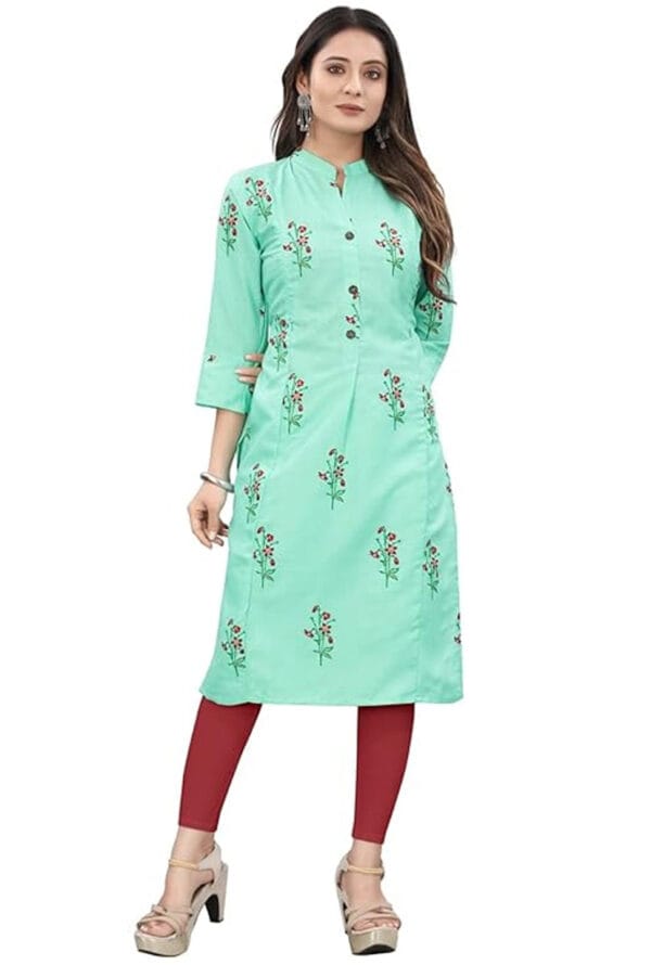 Embroidery Work Round Neck Long Kurti for Women & Girls - Image 2