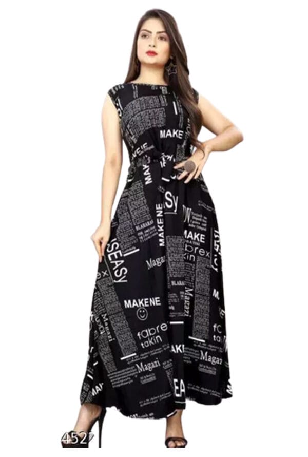 Alphabets Printed Sleeveless Party Wear Long Gown for Women - Image 6