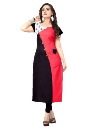 Designer Printed Crepe Round Neck Long Kurti for Women & Girls