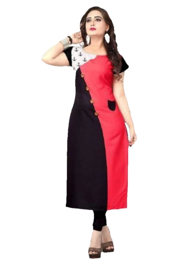 Designer Printed Crepe Round Neck Long Kurti for Women & Girls