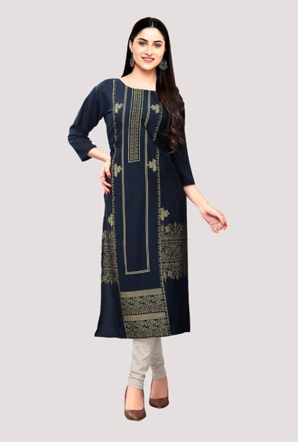 Designer Printed Crepe Round Neck Long Kurti for Women & Girls - Image 3