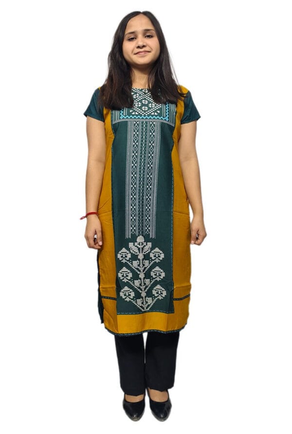 Designer Printed Crepe Round Neck Long Kurti for Women & Girls - Image 4