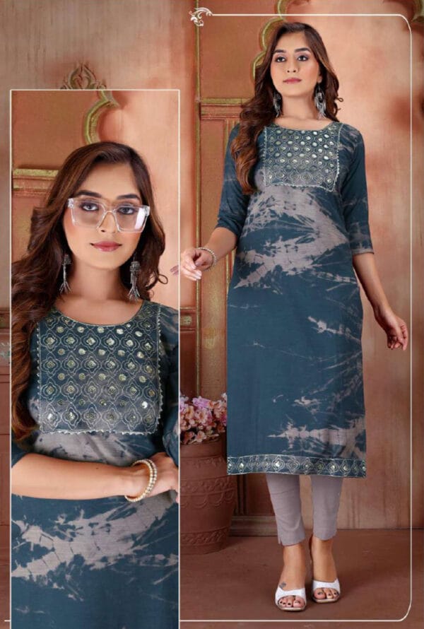 Muslin Party Wear Embroidery Work Kurti Pant for Women / Girls - Image 2
