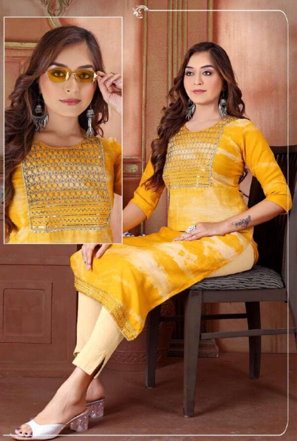 Muslin Party Wear Embroidery Work Kurti Pant for Women / Girls - Image 3