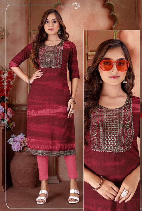 Muslin Party Wear Embroidery Work Kurti Pant for Women / Girls - Image 4