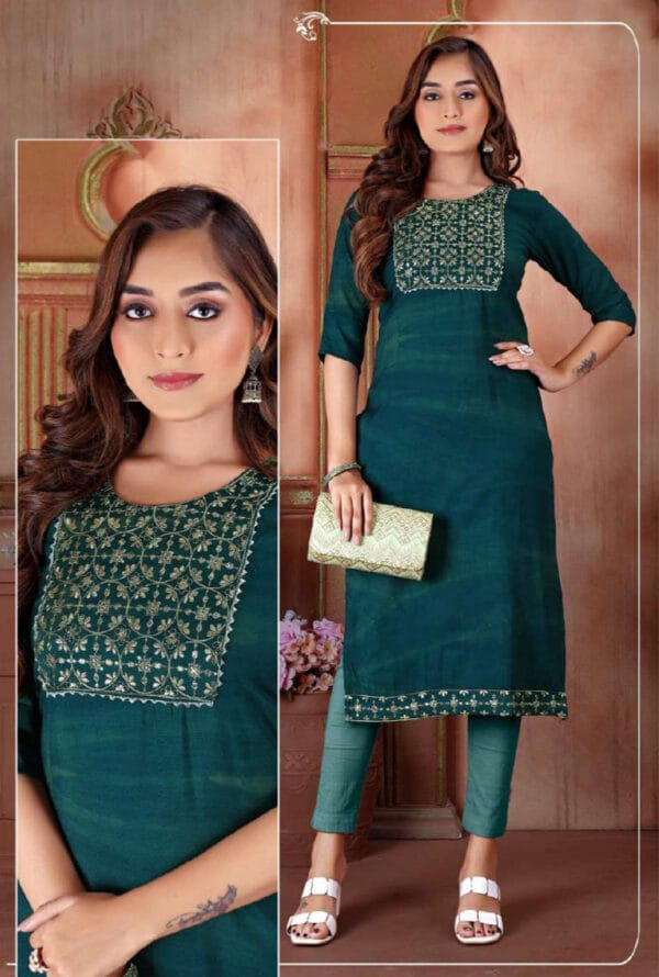 Muslin Party Wear Embroidery Work Kurti Pant for Women / Girls - Image 5