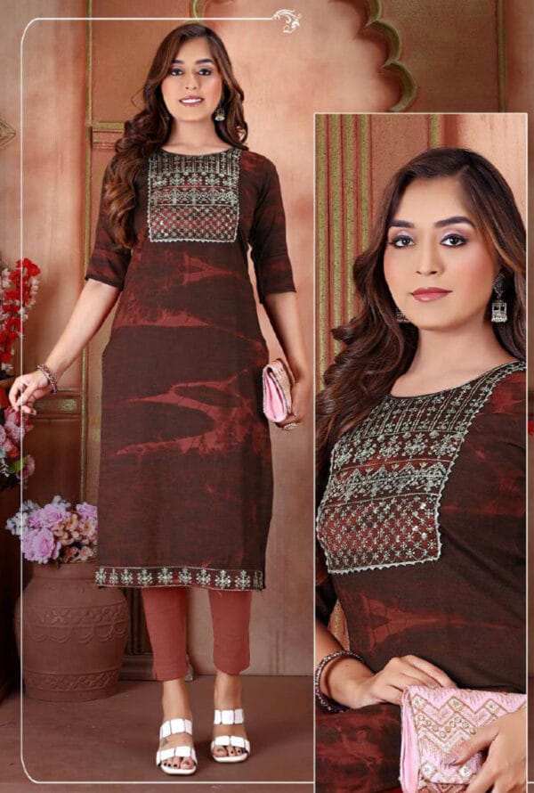 Muslin Party Wear Embroidery Work Kurti Pant for Women / Girls - Image 6