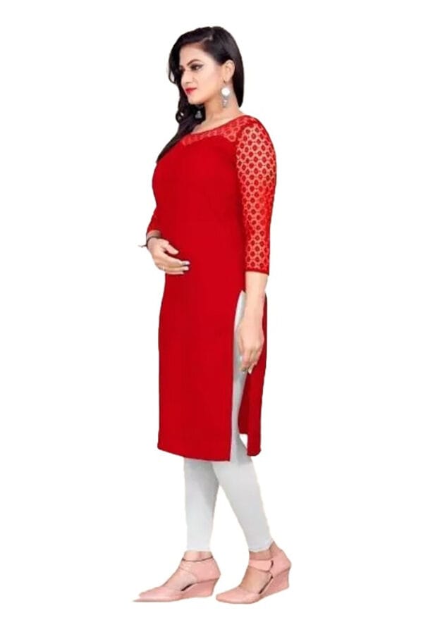 Shoulder Net Work Round Neck Long Kurti for Women & Girls - Image 3