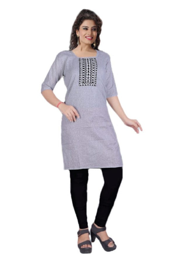 Emboidery Neck Casual Wear Long Kurti for Girls & Women - Image 6