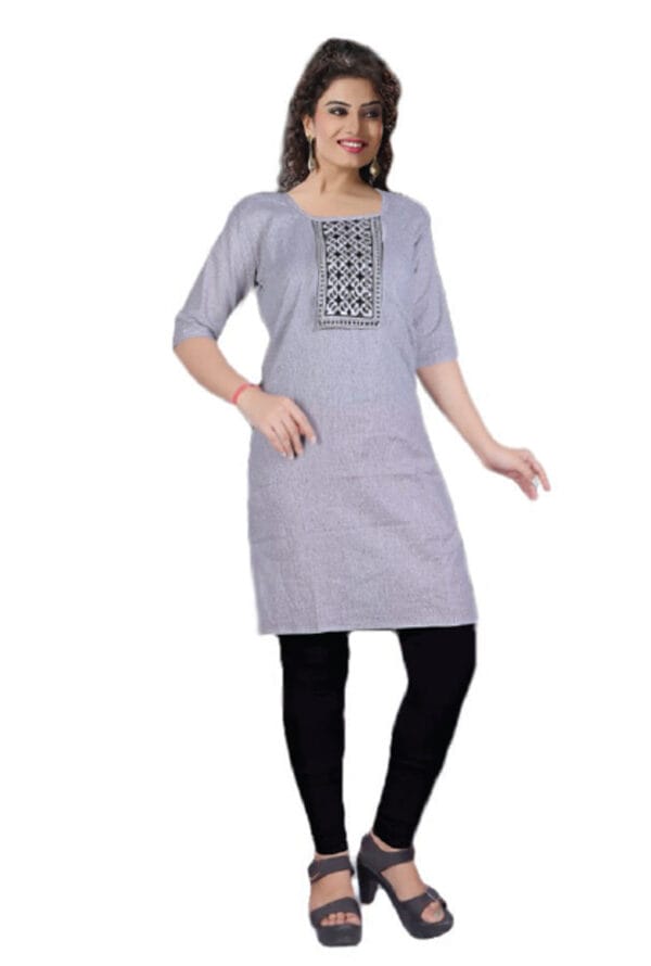 Emboidery Neck Casual Wear Long Kurti for Girls & Women - Image 4