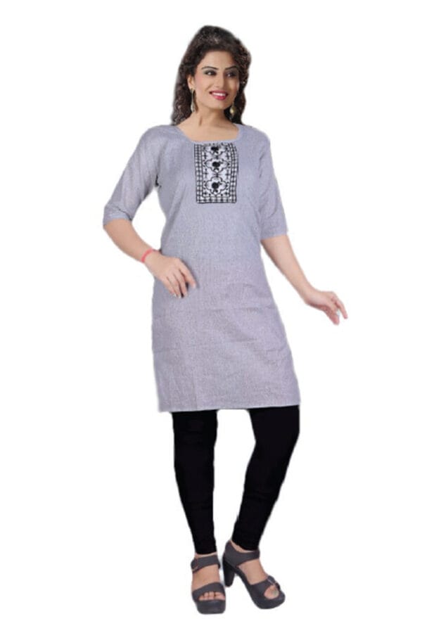 Emboidery Neck Casual Wear Long Kurti for Girls & Women - Image 3