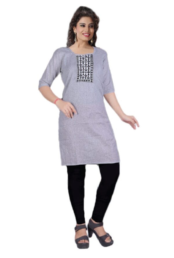 Emboidery Neck Casual Wear Long Kurti for Girls & Women - Image 2