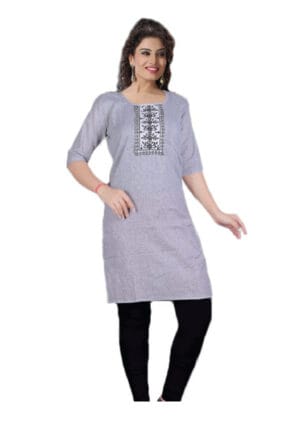 Emboidery Neck Casual Wear Long Kurti for Girls & Women