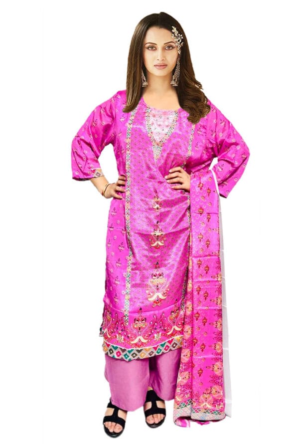 Digital Prtint Embroidery Work Pakistni Silk Suit for Women & Girls - Image 2