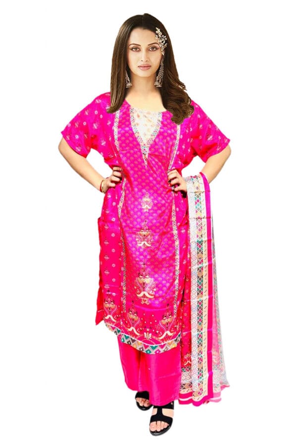 Digital Prtint Embroidery Work Pakistni Silk Suit for Women & Girls - Image 4