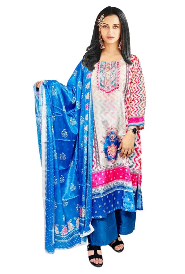 Women & Girls Digital Prtint Embroidery Work Pakistni Silk Suit - Image 2
