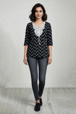 Embroidery Work Black Short Kurti