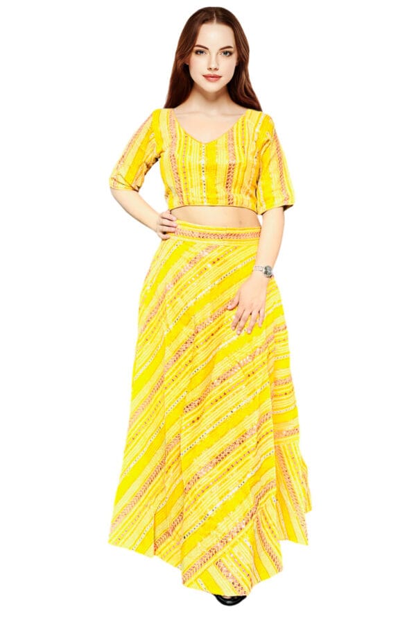 Full Embroidery Party Wear Yellow Lehenga for Women and Girls