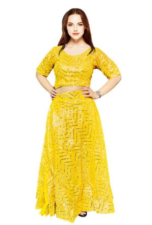New Full Embroidery Party Wear Designer Yellow Lehenga for Women