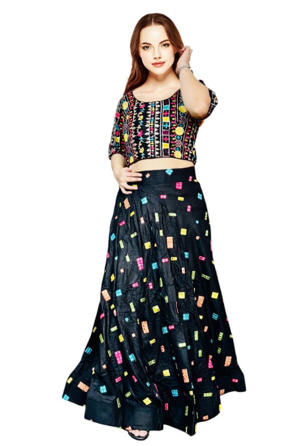 Women Full Embroidery Party Wear Designer Black Lehenga