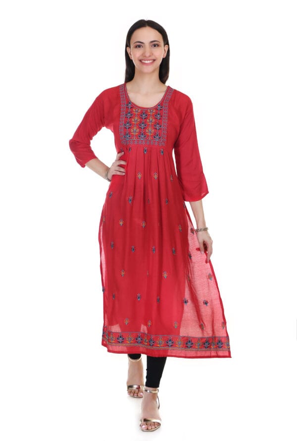 Party Wear Embroidery Work Long Ghera Kurti for Girls & Women