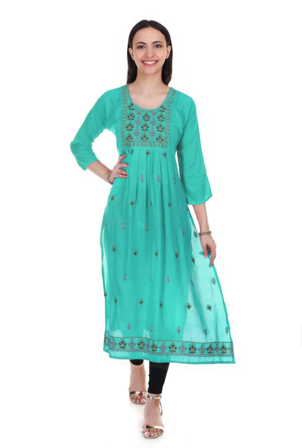 Party Wear Embroidery Work Long Ghera Kurti for Girls & Women - Image 4