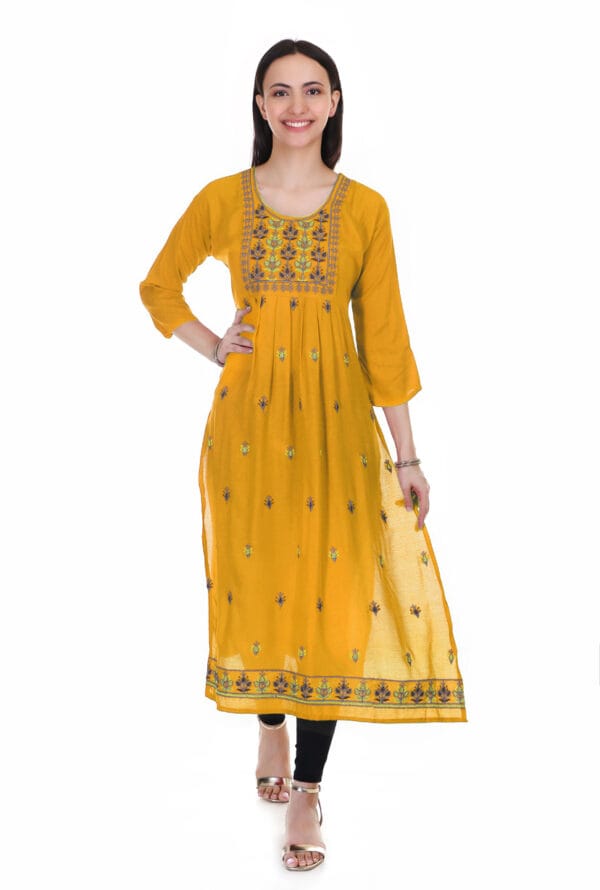 Party Wear Embroidery Work Long Ghera Kurti for Girls & Women - Image 3