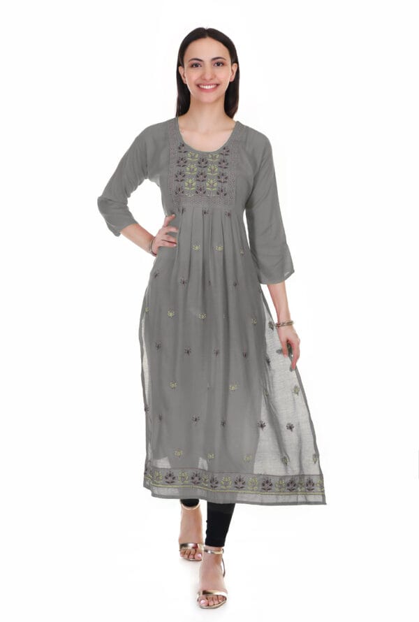 Party Wear Embroidery Work Long Ghera Kurti for Girls & Women - Image 2