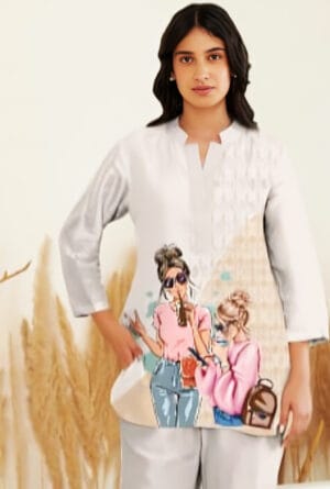 Trending Digital Print Co-Ord Set for Women & Girls Beige Colored