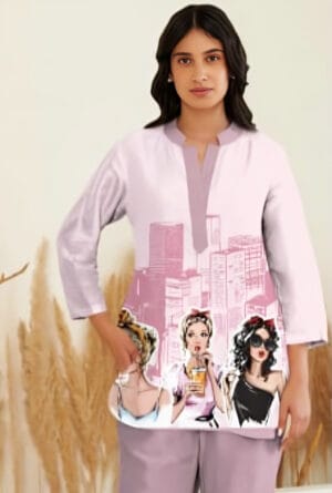 Trendy Digital Printed Rayon Pink Co-Ord Set for Women & Girls