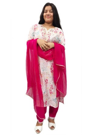 V-Neck Embroidery Design Women Kurti with Pant and Dupatta