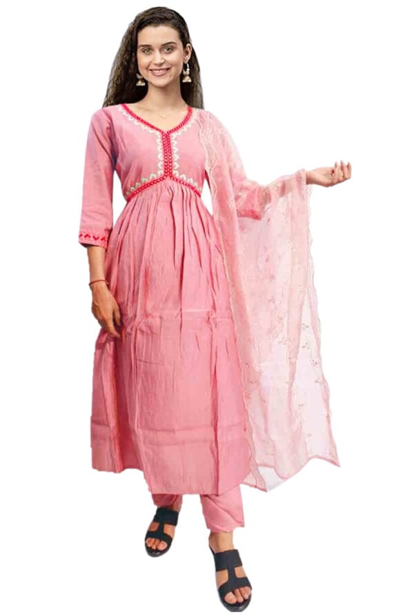 Embroidery Neck Alia Cut Kurti with Pant and Dupatta for Women