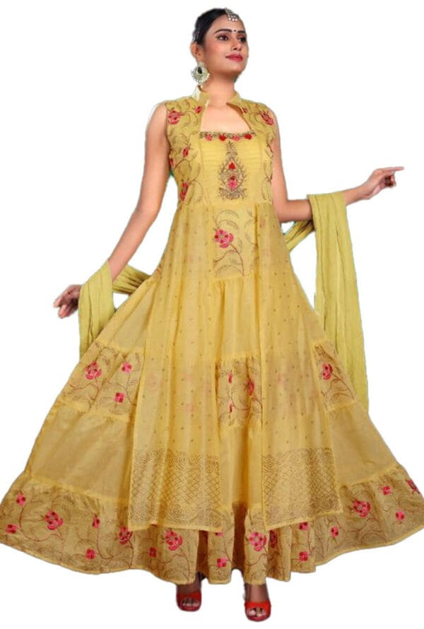 Party Wear Net Gown for Women / Girls Full Embroidery Work - Image 3