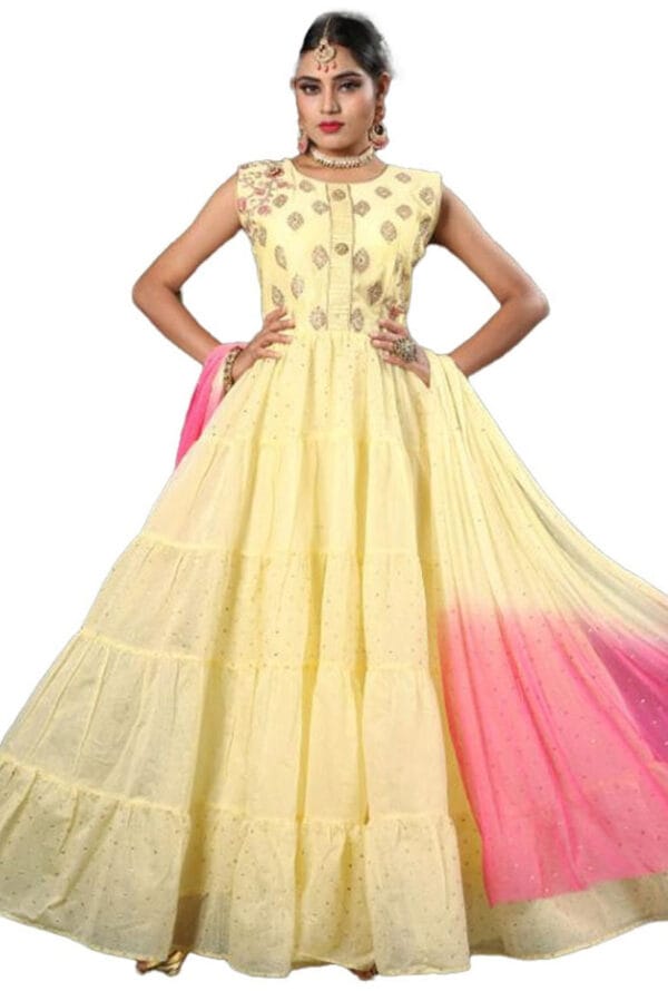 Party Wear Net Gown for Women / Girls Full Embroidery Work - Image 2