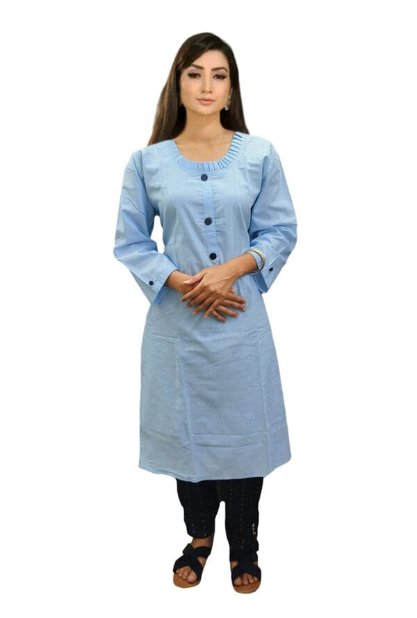 Designer Cotton Round Neck Long Kurti for Women & Girls - Image 9