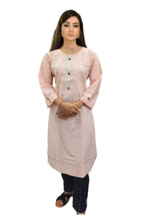 Designer Cotton Round Neck Long Kurti for Women & Girls